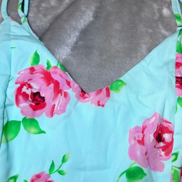 Bo Bel Dress Womens Small Aqua Blue Floral Bow Back Sleeveless Fit Flare Summer - Picture 4 of 16
